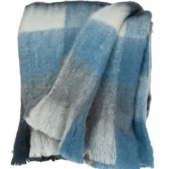 Blankets & Throws-Kirkland's Home Blue Buffalo Check Wool Handloomed Throw Blue/Gray/Black/White