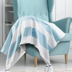 Blankets & Throws-Kirkland's Home Blue Cabana Stripe Tassel Throw Blue/White