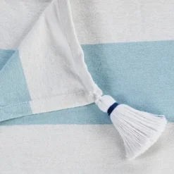 Blankets & Throws-Kirkland's Home Blue Cabana Stripe Tassel Throw Blue/White