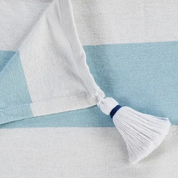 Blankets & Throws-Kirkland's Home Blue Cabana Stripe Tassel Throw Blue/White