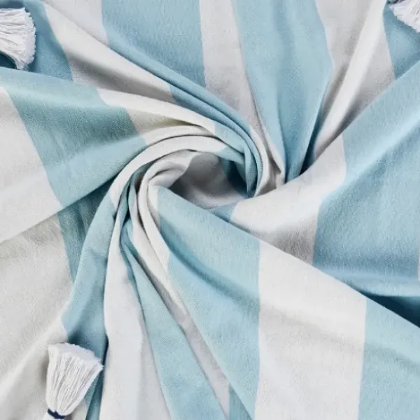 Blankets & Throws-Kirkland's Home Blue Cabana Stripe Tassel Throw Blue/White