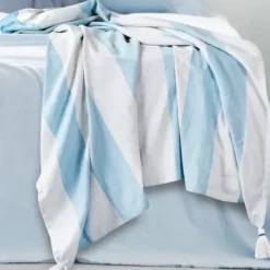 Blankets & Throws-Kirkland's Home Blue Cabana Stripe Tassel Throw Blue/White