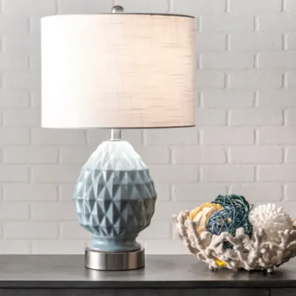 Table Lamps-Kirkland's Home Blue Ceramic Geometric Diamond Table Lamp White