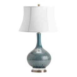 Table Lamps-Kirkland's Home Blue Ceramic Stripe Base Table Lamp White