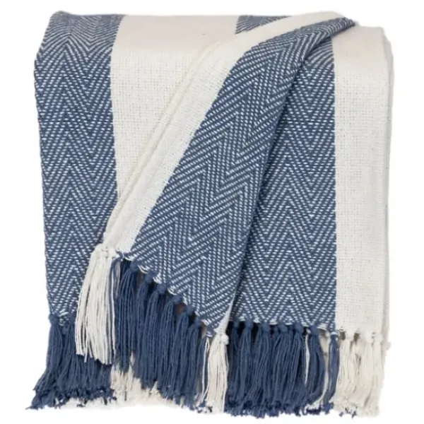 Blankets & Throws-Kirkland's Home Blue Chalet Striped Fringe Throw Blue/White
