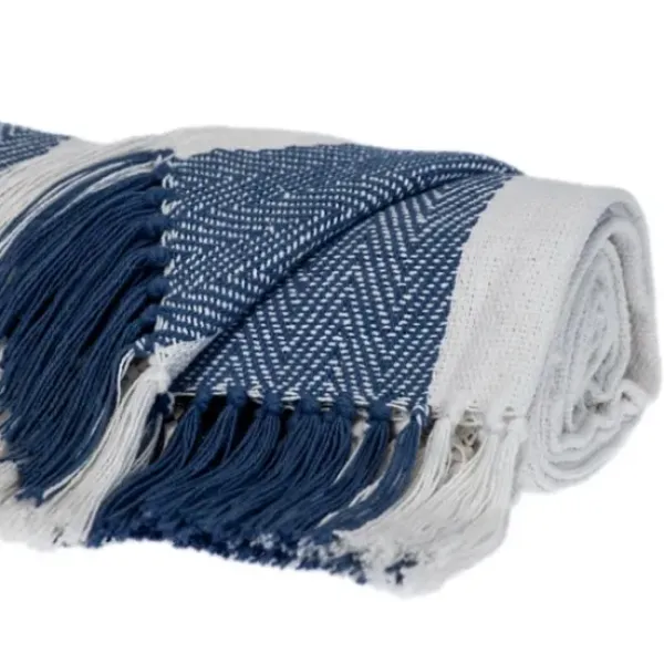 Blankets & Throws-Kirkland's Home Blue Chalet Striped Fringe Throw Blue/White