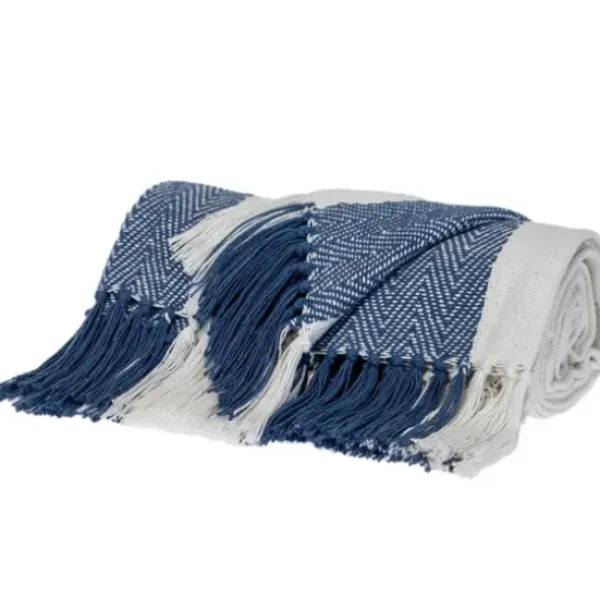 Blankets & Throws-Kirkland's Home Blue Chalet Striped Fringe Throw Blue/White