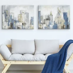 Canvas Art-Kirkland's Home Blue City Canvas Art Prints, Set Of 2 Blue/White/Black/Gray