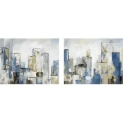 Canvas Art-Kirkland's Home Blue City Canvas Art Prints, Set Of 2 Blue/White/Black/Gray