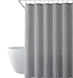 Shower Curtains-Kirkland's Home Blue Colorblock Striped Shower Curtain Blue/White
