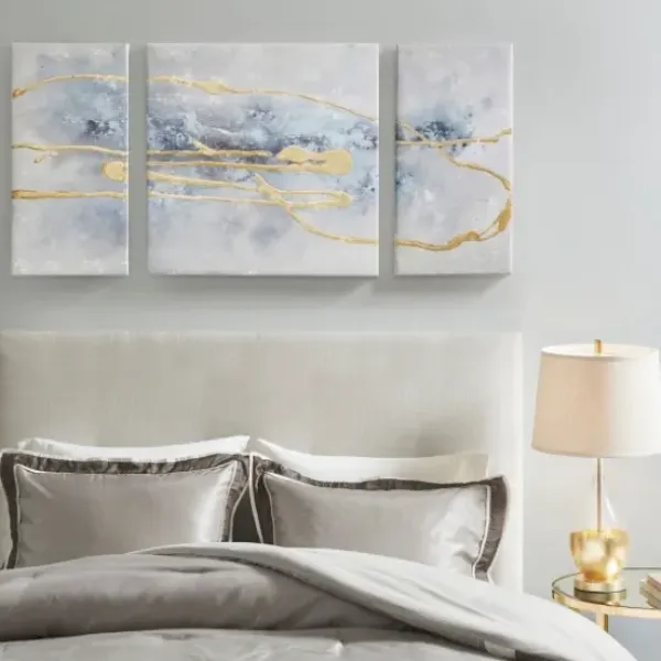 Canvas Art-Kirkland's Home Blue Cosmo Triptych Canvas Art Prints, Set Of 3 Blue/Gold