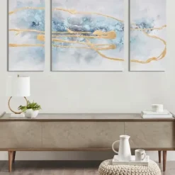 Canvas Art-Kirkland's Home Blue Cosmo Triptych Canvas Art Prints, Set Of 3 Blue/Gold