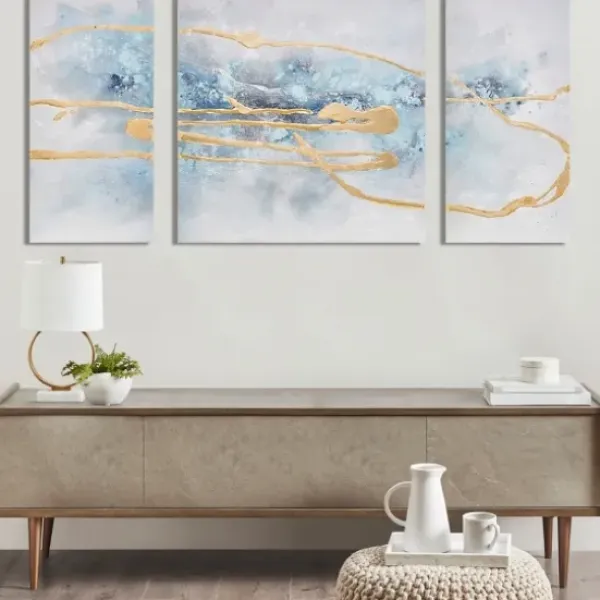 Canvas Art-Kirkland's Home Blue Cosmo Triptych Canvas Art Prints, Set Of 3 Blue/Gold
