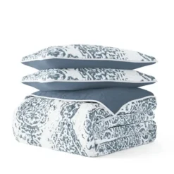 Quilts-Kirkland's Home Blue Damask Reversible 3-Pc. King Quilt Set Blue/White