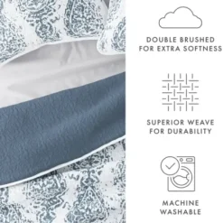 Quilts-Kirkland's Home Blue Damask Reversible 3-Pc. King Quilt Set Blue/White
