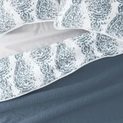 Quilts-Kirkland's Home Blue Damask Reversible 3-Pc. Queen Quilt Set Blue/White
