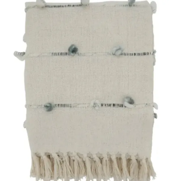 Blankets & Throws-Kirkland's Home Blue Dotted Fringe Throw Blanket Ivory