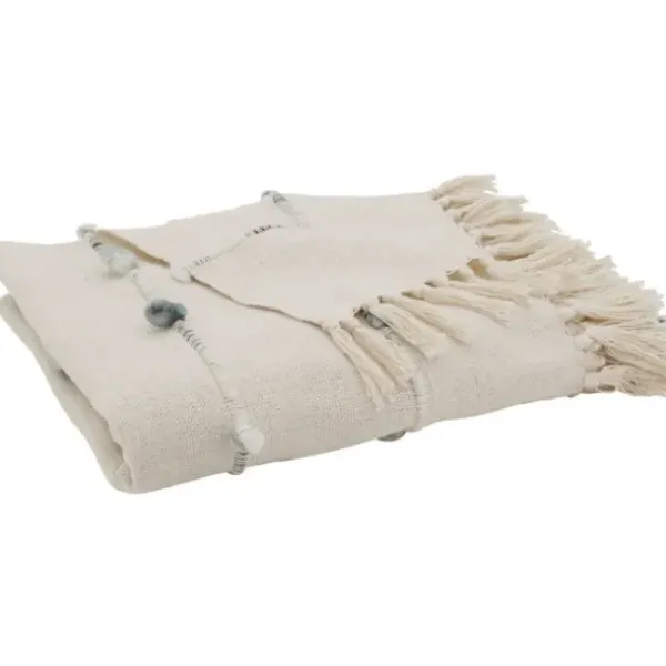 Blankets & Throws-Kirkland's Home Blue Dotted Fringe Throw Blanket Ivory