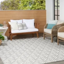 Outdoor Rugs-Kirkland's Home Blue Elletta Indoor/Outdoor Area Rug, 7X9 Gray