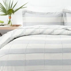 Comforters-Kirkland's Home Blue Faded Stripe 3-Pc. Queen Comforter Set Blue/White