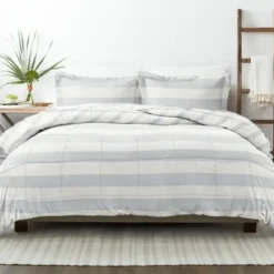 Comforters-Kirkland's Home Blue Faded Stripe 3-Pc. Queen Comforter Set Blue/White