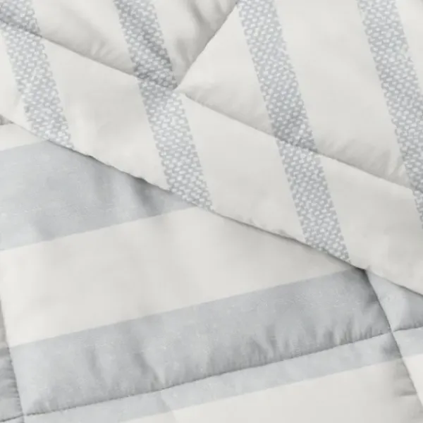 Comforters-Kirkland's Home Blue Faded Stripe 3-Pc. Queen Comforter Set Blue/White