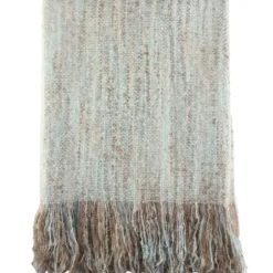 Blankets & Throws-Kirkland's Home Blue Faux Mohair Fringe Throw Blue/Brown