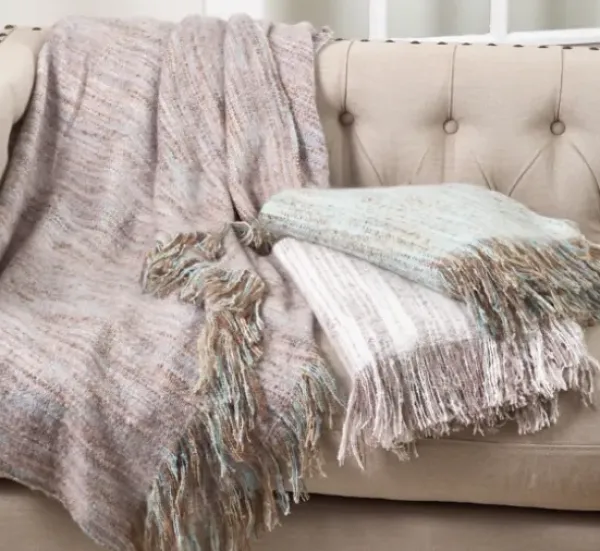Blankets & Throws-Kirkland's Home Blue Faux Mohair Fringe Throw Blue/Brown