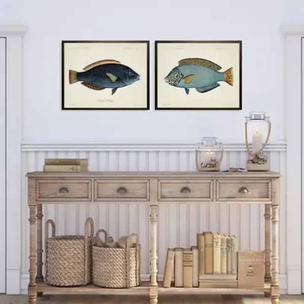 Wall Quotes & Signs-Kirkland's Home Blue Fish Framed Art Prints, Set Of 2 Blue/White