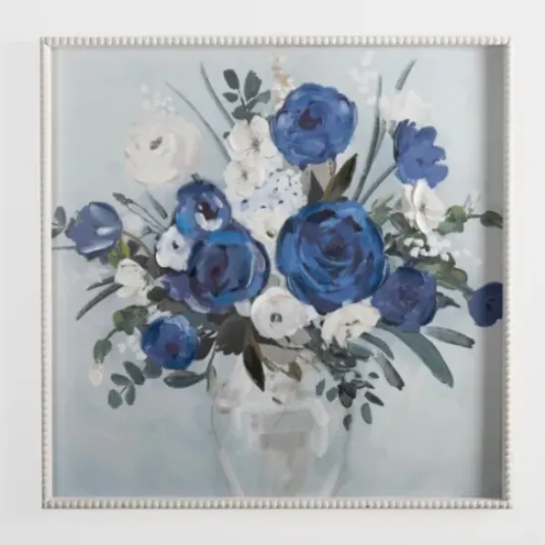 Framed Art-Kirkland's Home Blue Floral Beaded Framed Art Print Blue/White