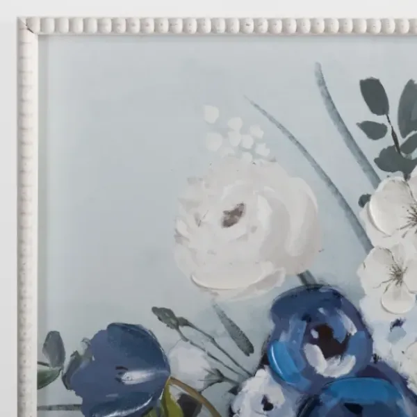 Framed Art-Kirkland's Home Blue Floral Beaded Framed Art Print Blue/White