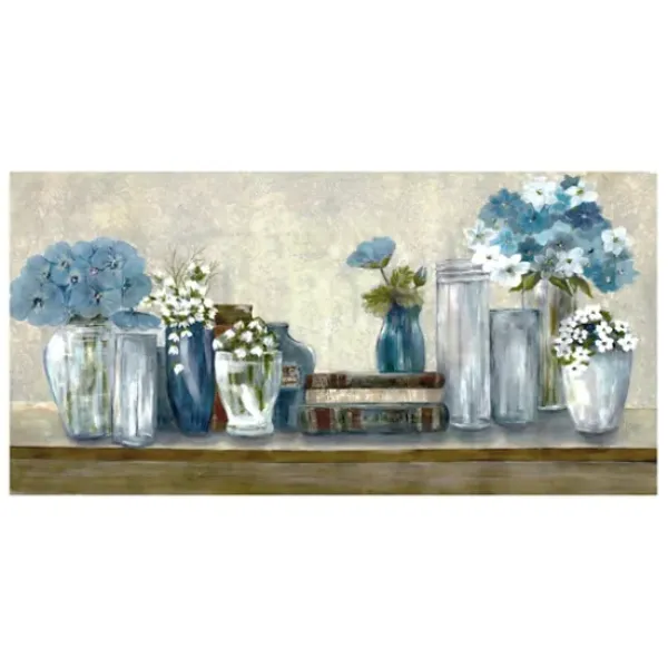 Canvas Art-Kirkland's Home Blue Floral Desk Giclee Canvas Print, 40X20 In. Blue/White/Gray