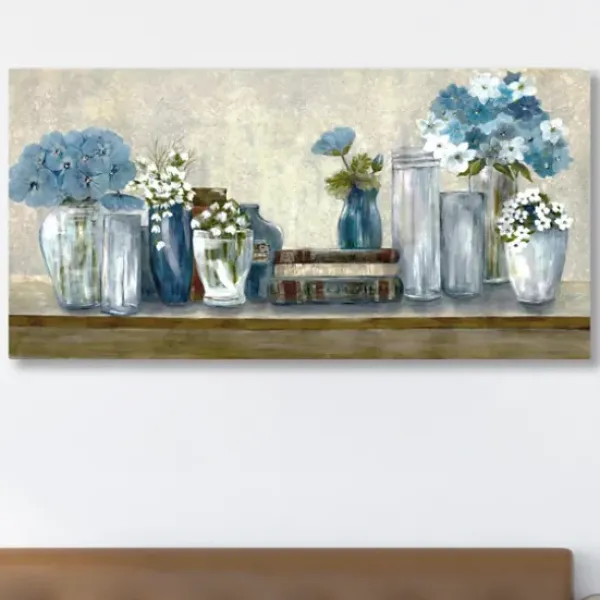 Canvas Art-Kirkland's Home Blue Floral Desk Giclee Canvas Print, 40X20 In. Blue/White/Gray