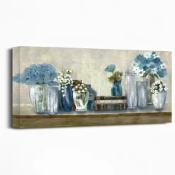 Canvas Art-Kirkland's Home Blue Floral Desk Giclee Canvas Print, 40X20 In. Blue/White/Gray