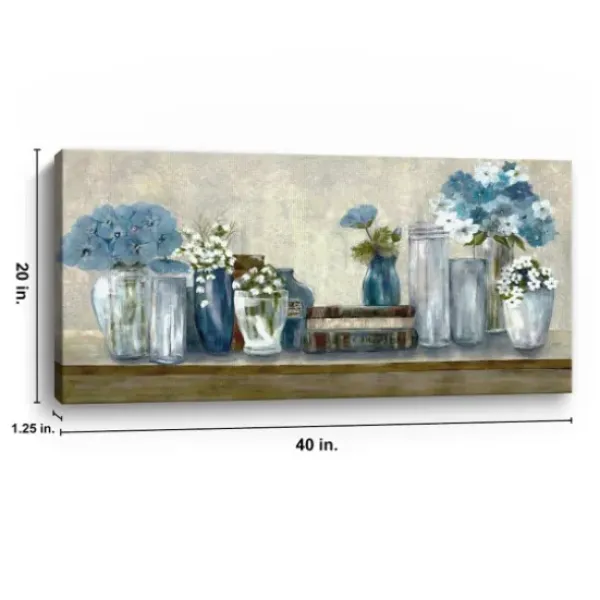 Canvas Art-Kirkland's Home Blue Floral Desk Giclee Canvas Print, 40X20 In. Blue/White/Gray
