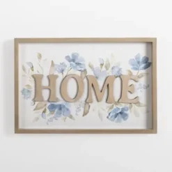 Wall Quotes & Signs-Kirkland's Home Blue Floral Home Wall Plaque White/Blue/Gray