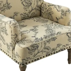 Accent Chairs-Kirkland's Home Blue Floral Nailhead Trim Upholstered Accent Chair Blue/Ivory