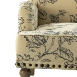 Accent Chairs-Kirkland's Home Blue Floral Nailhead Trim Upholstered Accent Chair Blue/Ivory