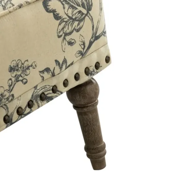 Accent Chairs-Kirkland's Home Blue Floral Nailhead Trim Upholstered Accent Chair Blue/Ivory