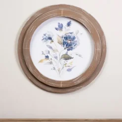 Framed Art-Kirkland's Home Blue Florals I Round Framed Art White/Blue