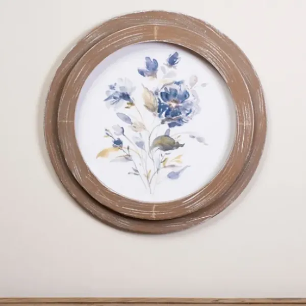 Framed Art-Kirkland's Home Blue Florals I Round Framed Art White/Blue