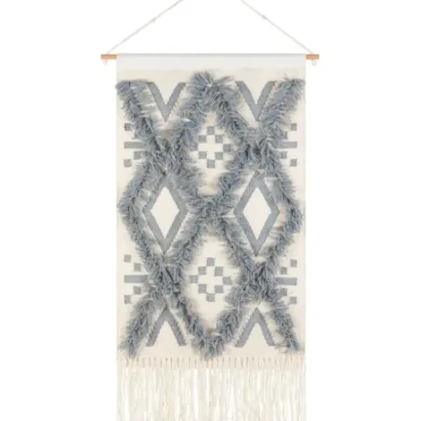 Wall Plaques-Kirkland's Home Blue Fringe Macrame Tassel Wall Hanging Blue/Ivory