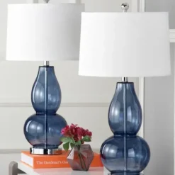 Table Lamps-Kirkland's Home Blue Glass Hourglass Table Lamps, Set Of 2 White