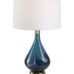 Table Lamps-Kirkland's Home Blue Glass Teardrop Table Lamp White