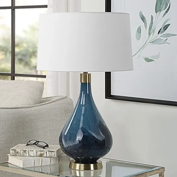 Table Lamps-Kirkland's Home Blue Glass Teardrop Table Lamp White