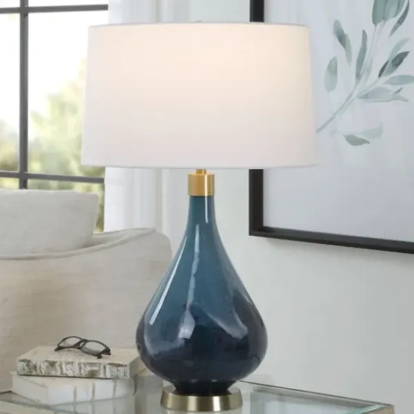 Table Lamps-Kirkland's Home Blue Glass Teardrop Table Lamp White