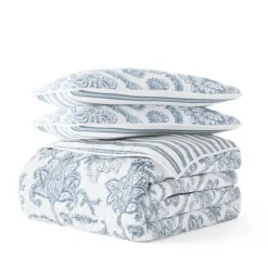 Quilts-Kirkland's Home Blue Jacobean Reversible 3-Pc. Queen Quilt Set Blue/White