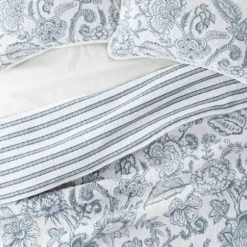 Quilts-Kirkland's Home Blue Jacobean Reversible 3-Pc. Queen Quilt Set Blue/White