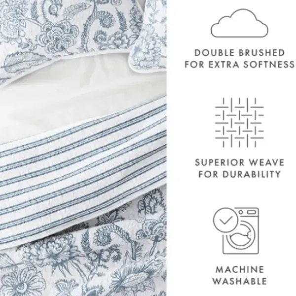 Quilts-Kirkland's Home Blue Jacobean Reversible 3-Pc. Queen Quilt Set Blue/White