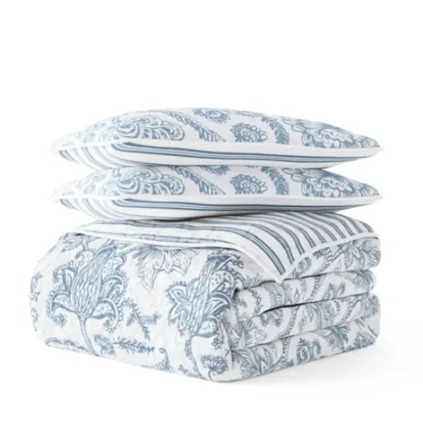 Quilts-Kirkland's Home Blue Jacobean Reversible 3-Pc. King Quilt Set Blue/White